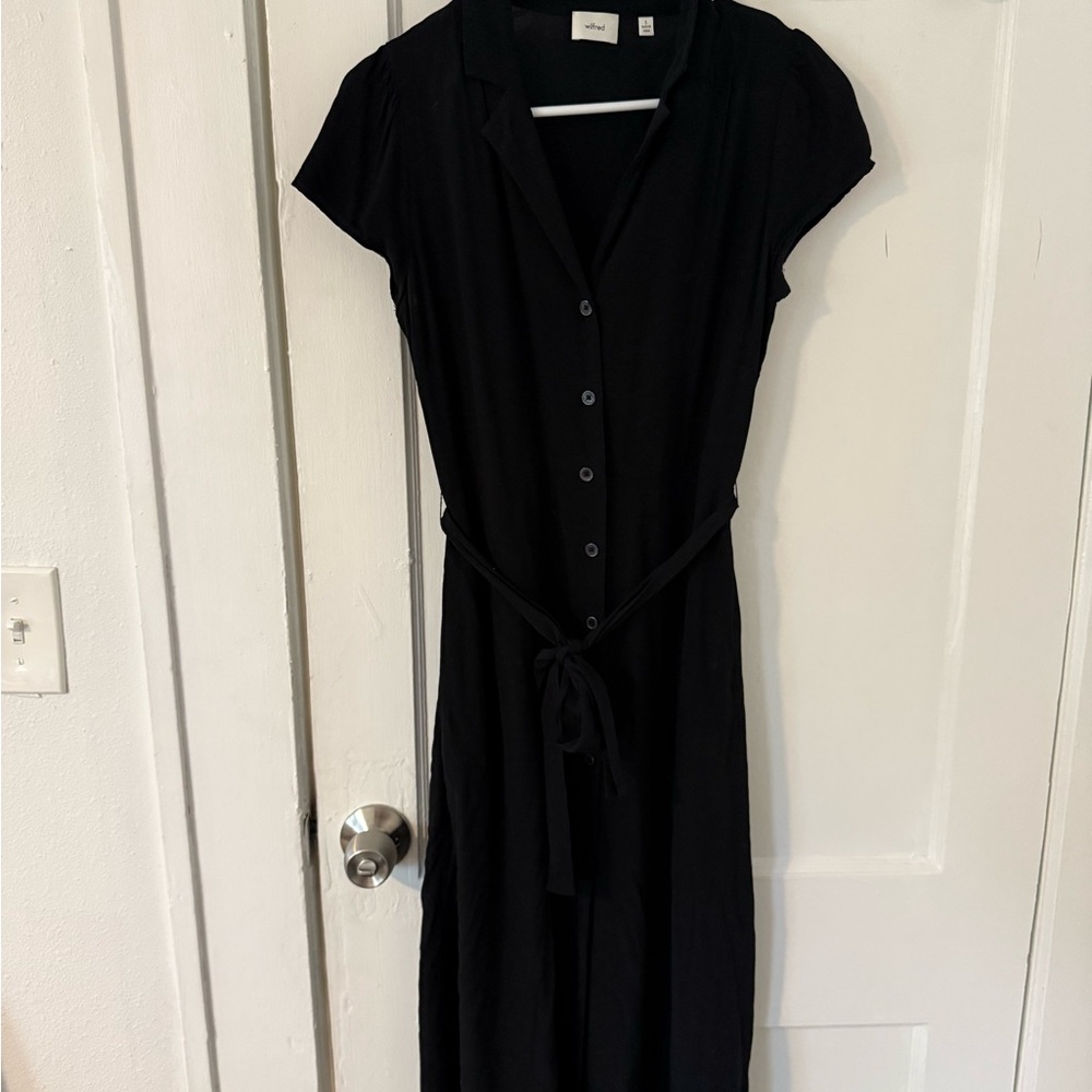 Aritzia Wilfred Black Linen Maxi Dress with Button Detail